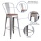 Merrick Lane Dothan Metal Dining Stool with Curved Slatted Back and Textured Wood Seat